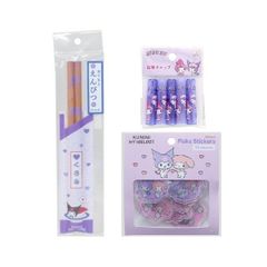 サンリオ　KUROMI&MY MELODY3点セット　鉛筆　鉛筆キャップ　シール