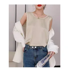 ☆ シャンパン ☆ S ☆ タンクトップ レディース pkrwd17 タンクトップ レディース インナー キャミソール トップス ノースリーブ シルク シャツ きれいめ おしゃれ 大人カジュアル シルクサテン 通勤 シンプル 無地 オフィス かわいい 婦人服