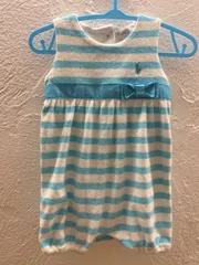 (^w^)b ラルフローレン Ralph Lauren カバーオール ロンパース ノースリーブ ベビー 赤ちゃん 洋服 ボーダー リボン 6M 70サイズ 青系 白系 女の子