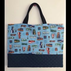 ハンドメイド　レッスンバッグ　電車柄　男の子用　絵本バッグ　入園グッズ　通園通学