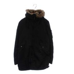 ヒステリックグラマー HYSTERIC GLAMOUR プリマロフトエアフォースコート モッズコート アウター ナイロン 中綿 フェイクファー ハイネック フード ジップアップ ロゴ ワッペン 刺繍 M 黒 ブラック 0223AC01 /XZ ■GY18