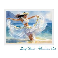 ハワイの海アート A4額付き｜海と踊るフラの精霊たち No.12 Leaf Aloha