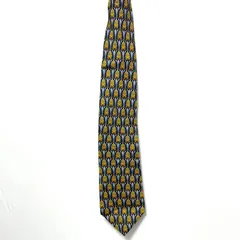 (^w^)b ランセル LANCEL アフリカン プリント イエロー ネイビー シルク 絹 フランス製 ネクタイ メンズ レディース ユニセックス 総柄 オシャレ かっこいい かわいい 70s80s90s ビンテージ レトロ 昭和
