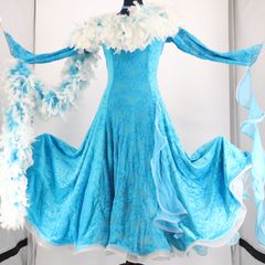 社交ダンススタンダードドレス ミントグリーン ラインストーン刺繍S