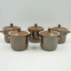 美濃焼　ココット 茶色　5個セット　陶器　スープカップ　蓋付　新品未使用
