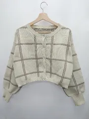 ◇ ⊇ NICE CLAUP ナイスクラップ チェック 長袖 カーディガン サイズF ライトベージュ レディース E  【1409250035784】