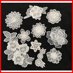 【フォロー割】DIY 縫製 服 工芸品の装飾 刺繍花 パッチ アップリケ レース生地 モチーフ 10枚セット Sweetimes アイロン両面接着シート付No.16 (ホワイト10枚セット②)