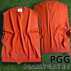 PGG by PEARLY GATES ピージージー パーリーゲイツ ゴルフ ハイゲージニット サイドベルト 無地 クルーネック ノースリーブ ニットベスト カットソー ゴルフウェア 268-2273601 定2.4万 オレンジ M ▲027▼50903w11