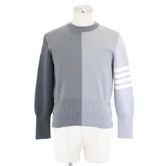 【新品同様】トムブラウン クルーネック ニット セーター トリコロール サイドスリット サイドボタン ウール100％ トップス メンズ サイズ 1 グレー イタリア製 THOM BROWNE MKA377Fのサムネイル