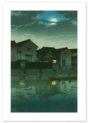 川瀬巴水 ポスター 複製 『旅みやげ第三集 出雲松江 （おぼろ月）』(日本画) A3サイズ【日本製】 [インテリア 壁紙用] 絵画 アート 壁紙ポスター