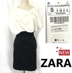 タグ付新古品★ザラベーシック/ZARA BASIC★春夏ノースリーブワンピース/タイトスカート【サイズS/白×黒】Tops/Dress◆zBH642<sale>
