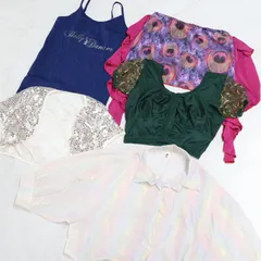 【ベリーダンス衣装 まとめ売り】チョリ トップス 全5点セット ピンク シルバー 緑 白 青 孔雀柄 ラメ レース レッスン着