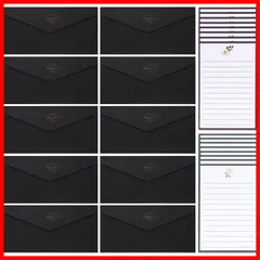 【人気商品】Thank (ブラック 挨拶状 お祝い you) 結婚式 招待状 セット 高級大量 お洒落 便箋セット 手紙16枚 封筒10枚 シンプル 大人 おしゃれ レターセット