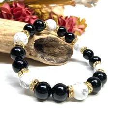 モリオン&ハウライト パワーストーン ブレスレット 天然石ブレス (ゴールド) 10mm メンズ・レディース 厄除け ストレス解消 お守り   [c]