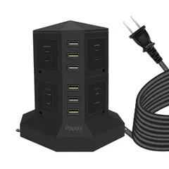 8AC 6USB 雷ガード 過負荷保護 1500W タワー式電源タップ 縦 雷ガード 過負荷保護 1500W タワー式電源タップ 縦 8AC 6USB