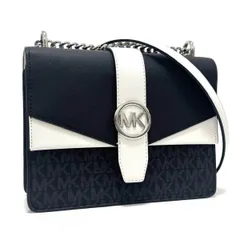 マイケルコース グリニッジ カラーブロック フラップ クロスボディ スモール MKシグネチャー ショルダーバッグ 斜め掛け 鞄 ブラック ホワイト 黒 白 black white バイカラー モノクロ シルバー チェーン 新品 未使用 MICHAEL KORS
