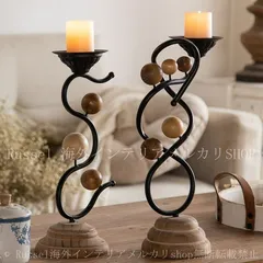 キャンドルホルダー アイアンアート ロマンチック 木目調 モダン ブラック ヴィンテージ調 レトロ調 カントリー 北欧  西洋 カフェ風