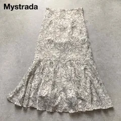 マイストラーダ Mystrada ロングフレアスカート マーメイドスカート マキシ丈 総レース フラワーレース 花柄 刺繍 アイボリー グレー 38サイズ 美品