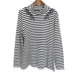 #a バルマン BALMAIN レリアン Leilian カットソー 13+ 紺 オフホワイト ボーダー ハイネック 13号 大きいサイズ 日本製 美品 [952820] k01のサムネイル