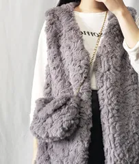 me+em select 【ミニバッグSET】フェイクファーベスト　グレー