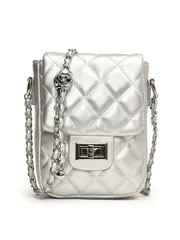 ミニ ショルダー バッグ 夏用 リネン 刺繍 キラキラ シルバー チェーン 肩掛け ポシェット スマホ収納 おしゃれ レディース M250310-373