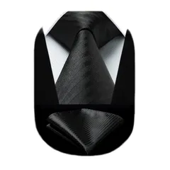 [HISDERN] ビジネス ネクタイ メンズ フォーマル ネクタイ ストライプ柄 ポケットチーフ セット シルク 高級 ブランド 就活 冠婚葬祭 黒