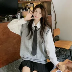 ニットベスト Vネック スクールベスト ライン入り 女子 学生 制服 ニット スクール セーター ノースリーブ 春 夏 秋 冬 JK 通学 高校生 sscs01