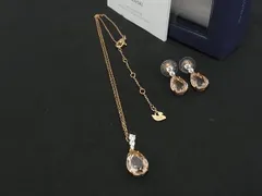 ■極美品■ SWAROVSKI スワロフスキー ライム クリスタル ネックレス ピアス 2点セット レディース ピンクゴールド系 BK6965