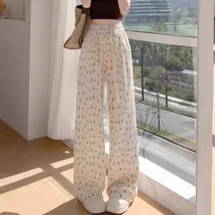 パンツ レディース スウェット ワイド 小花 フラワー ウエストゴム 韓国ファッション シンプル かわいい M250417-251