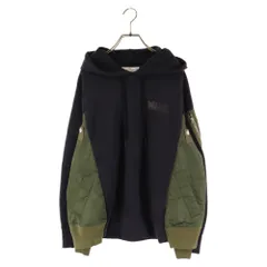 Sacai (サカイ) 20AW×NIKE Nsw Other Sports U Nrg Rh Hoodie CW2419-475 N/K×ナイキ ロゴプリントナイロン切り替えプルオーバーパーカー ネイビー×カーキのサムネイル