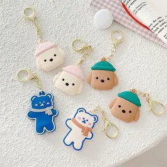 【新着商品】エアタグ カバー MAACKIA かわいい 犬 くま 2個セット シリコン キーホルダー 紛失防止 ケース 全面保護 衝撃吸収 落下防止 AirTag おしゃれ リングロープ 付き　青熊・緑犬