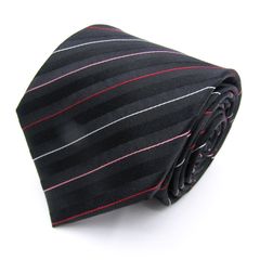 メイル&コー ブランド ネクタイ シルク ストライプ柄 PO メンズ ブラック MALE & Co 【中古】