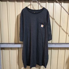 358 Carhartt 半袖 ポケットTシャツ 2XL TALL ブラック グレー ボーダー ビッグサイズ カーハート ロゴ 古着卸 アメリカ仕入