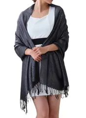 [アウニイ] パシュミナタッチ 大判 ストール パーティー ショール マフラー 結婚式 レディース パーティーショール スカーフ 通勤用 ロング uvカット 防寒 男女兼用 母の日 ギフト HW869 (ラメあり・ブラック) [ラメあり ブラック / 869]