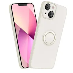 MiaoKeDa iPhone 14 ケース シリコーン リング 耐衝撃 スマホケース いpほね 14 リング付き TPU 車載ホルダー ストラップホール付き メッキ オフホワイト
