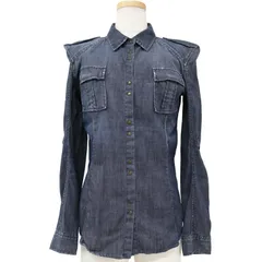 BALMAIN バルマン シャツ ネイビー系 紺 サイズ:34(XS) ダメージ加工 ミリタリー デニムシャツ 長袖 コットン フランス製 トップス ブラウス カジュアルシャツ【レディース】のサムネイル
