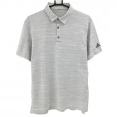 アディダス 半袖ポロシャツ 白×グレー 細ボーダー調 袖ロゴ メンズ  ゴルフウェア adidas