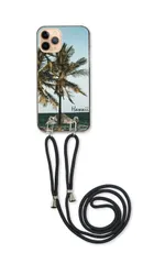 iPhone 17 ProMAX アイフォン17プロマックス スマホケース ショルダーストラップ 紐 付き ハワイ ヤシの木 椰子 海 南国 アウトドア オシャレ サーファー かっこいい ネイビー カラー03