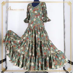 フラメンコ 衣装 ワンピース ドレス ボランテ フリル 花柄 柄 模様 ダンス パーティ 発表会 ペチコート 緑 赤 グリーン系 カーキ系 エレガント シンプル レディース フラメンコ衣装 おしゃれ 高級感 パーティー用 発表会用 ウェア レディースドレス