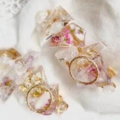 ヘアクリップ バレッタ ヘアピン レジンアクセサリー 押花 ドライフラワー 水晶