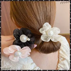 シュシュ レディースお花ヘアアクセサリーフェイクパール ラインストーン ヘアゴム お花フラワーモチーフ 髪飾り 大人可愛い まとめ髪 フェミニン ヘアアレンジおしゃれ ヘアゴム きれいめヘアアクセ 韓国風 お団子簡単