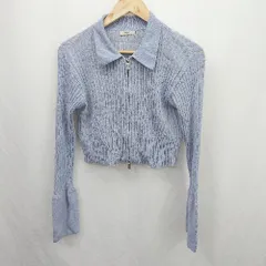 ◇ ⊇ mystic ミスティック 両開きファスナー 長袖 ショート丈 カーディガン サイズF ブルー系 レディース E  【1507030009823】