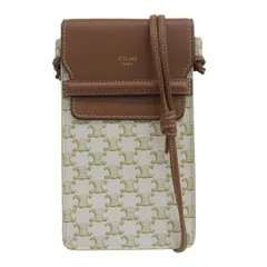セリーヌ CELINE トリオンフ フラップ付モバイルポーチ 斜め掛け トリオンフキャンバス×ラムスキン ホワイト×タン レディース