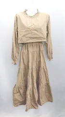 ◇ ⊇◎ JUNOAH ジュノア 長袖 ロング ワンピース サイズL ブラウン レディース E  【1411280045510】