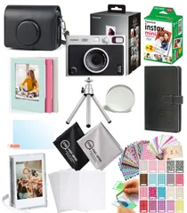 【新品・未開封】［12点セット］ FUJIFILM チェキ Evo ハイブリッドインスタントカメラ (チェキフィルム カメラケース 液晶保護フィルム レンズキャップ 他 まとめて12点セット) ブラック