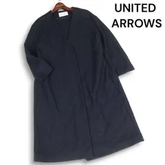 UNITED ARROWS ユナイテッドアローズ 秋冬★ ノーカラー ウール ロング ガウン コート Sz. レディース 紺 ネイビー