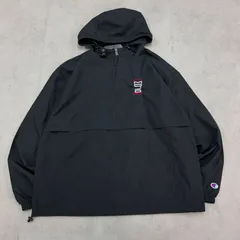 MOJO COFFEE　Champion　チャンピオン　無地　ワンポイント　刺繍ロゴ　トップス　長袖　アノラックパーカー　プルオーバージャケット　古着　ブラック　黒　L