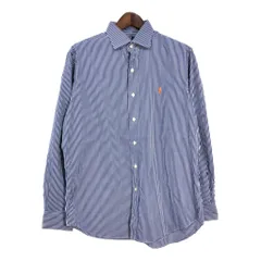90年代 Polo by Ralph Lauren ポロ ラルフローレン REGENT 長袖シャツ ストライプ ネイビー (メンズ L) 中古 古着 S1047