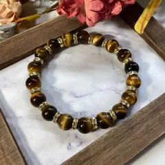タイガーアイ パワーストーン ブレスレット 天然石 10mm （ゴールド）メンズ・レディース 男性・女性 数珠ブレス 開運  [3] 