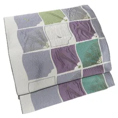 名古屋帯 なごや帯 中古 リサイクル 正絹 カジュアル 仕立て上がり 箔糸 薄灰色 紅掛空色 葡萄染色 多色 金 きもの北條 A1251-15